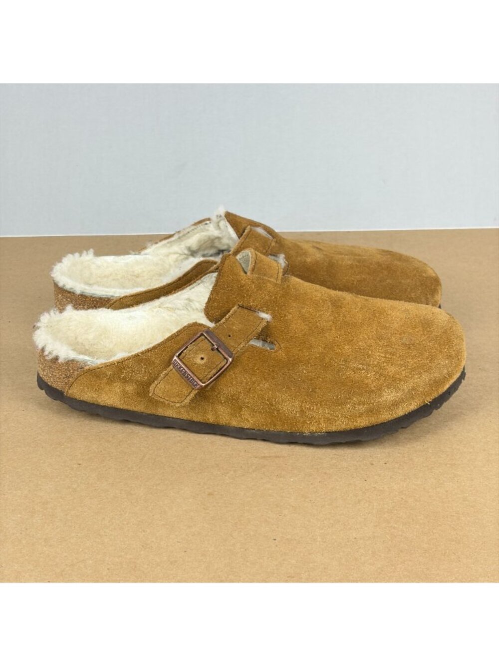 Birkenstock Boston Shearling Lined Clogs Mules Womens 9 Tan Slip On Casual - Picture 3 of 10